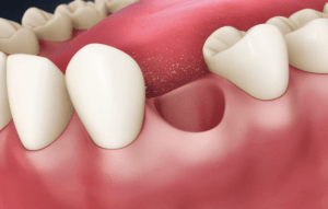 Digital illustration of a mouth missing a recently extracted tooth